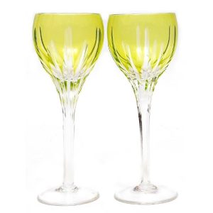 PAR DE TAÇAS EM CRISTAL VERDE 20cm