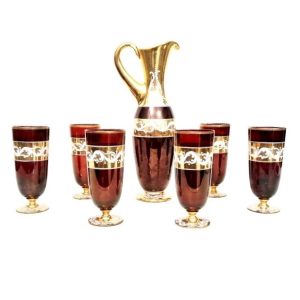 JARRA COM SEIS COPOS EM VIDRO VENEZIANO