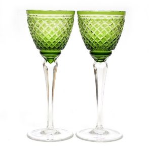 PAR DE TAÇAS EM CRISTAL VERDE 22cm